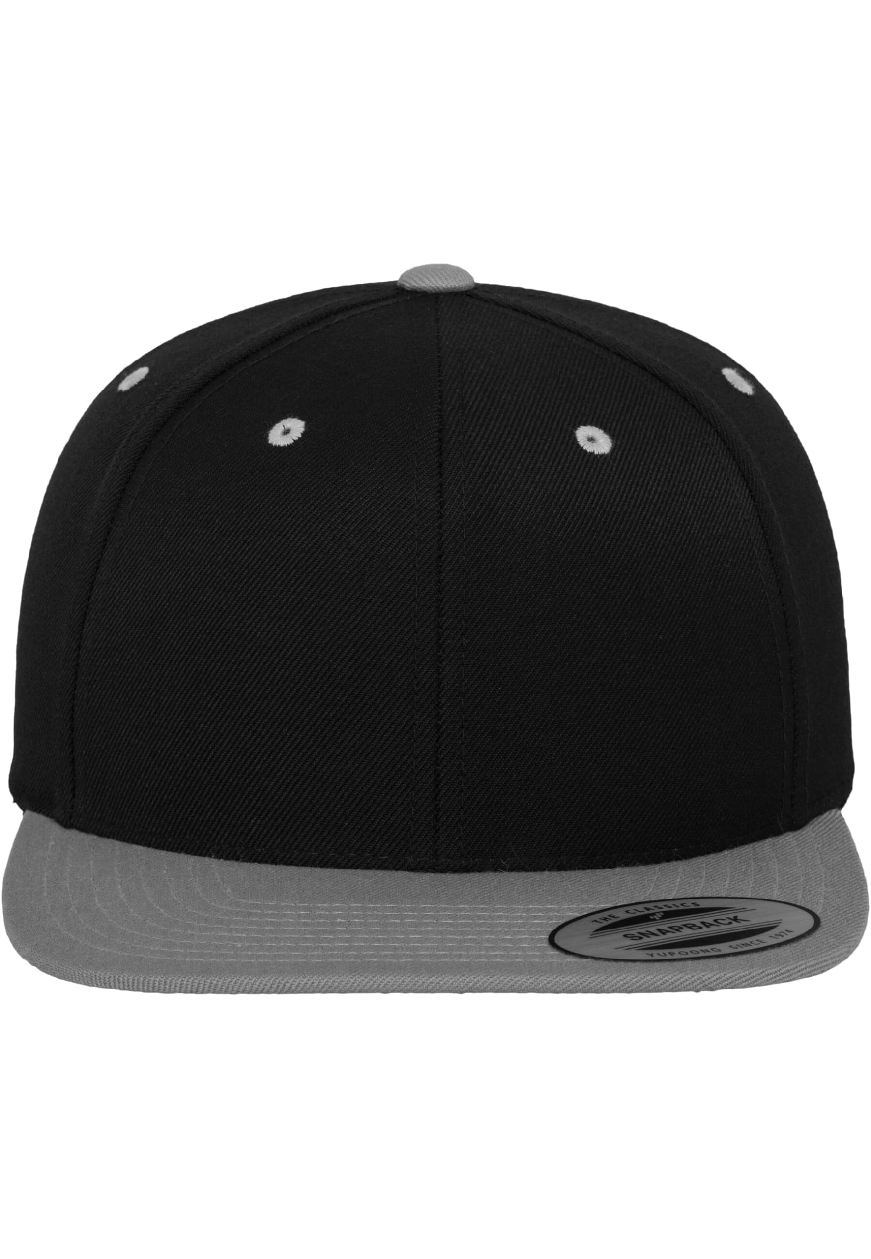 Yupoong Unisex Kappe Classic Snapback 2-Tone, zweifarbige blanko Cap mit geradem Schirm, One Size Einheitsgröße für Männer und Frauen, Farbe cha/blk