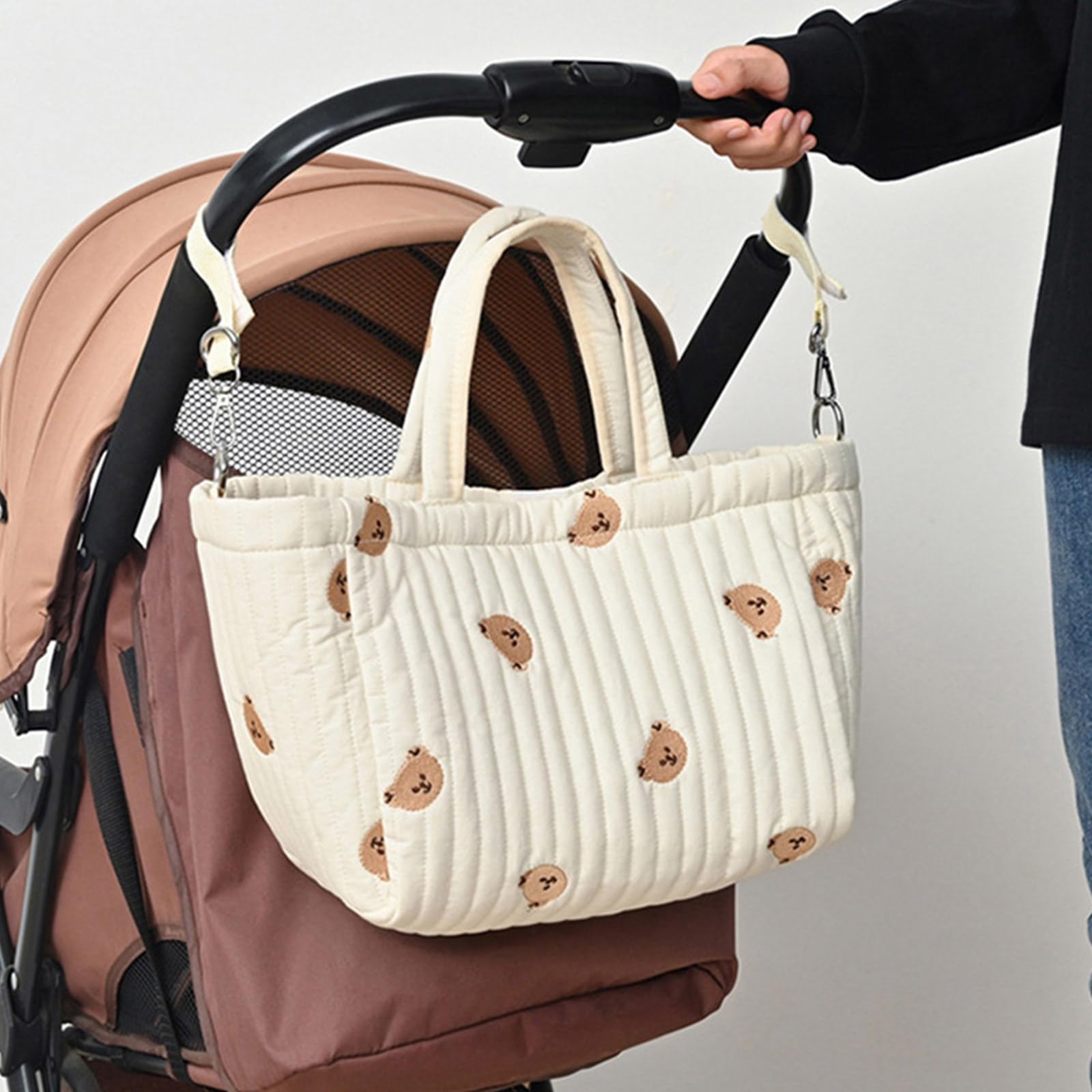 Borsa da viaggio per pannolini con motivo ricamato, grande capacità, per carrozzina, passeggino, borsa da appendere alla mamma borsa morbida da viaggio