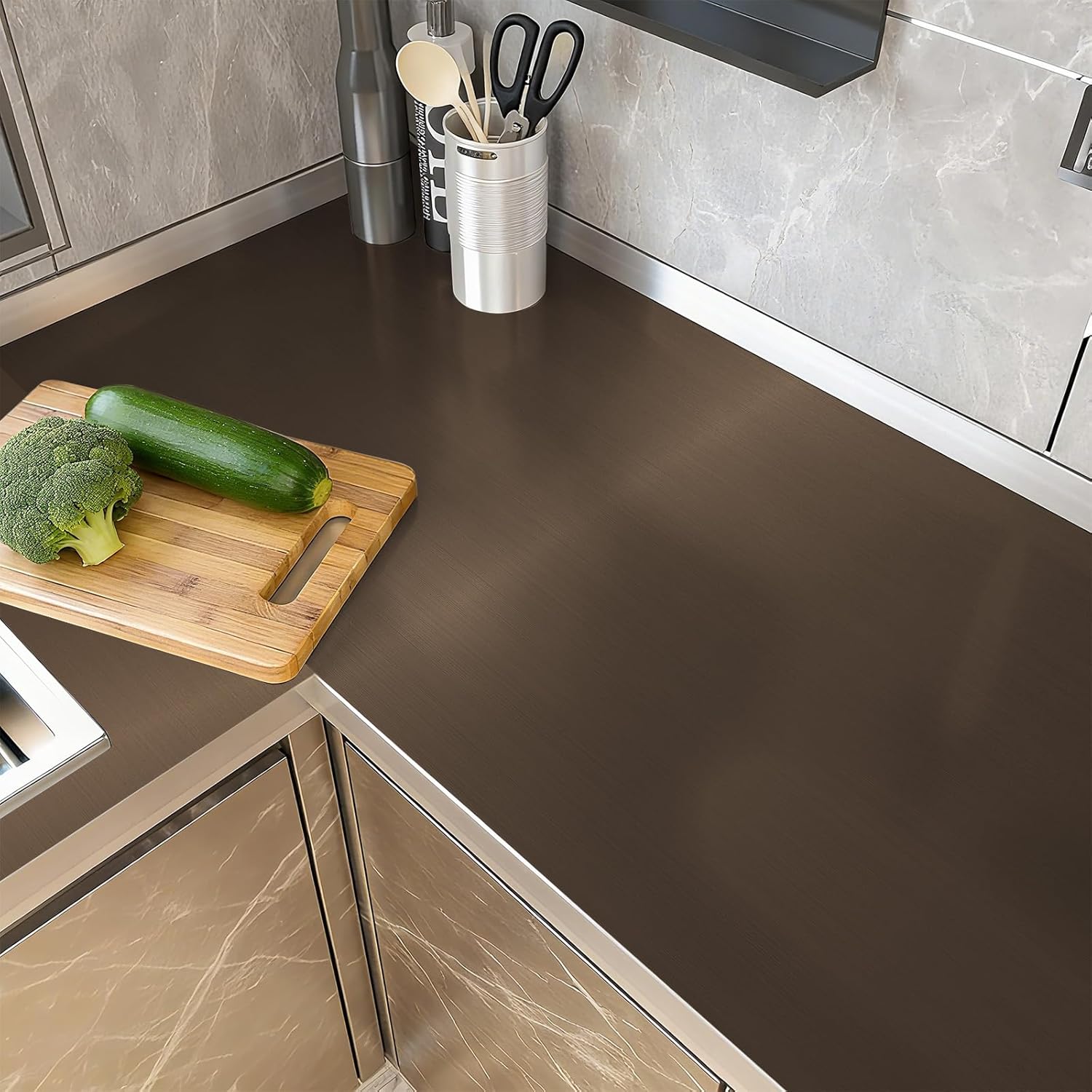 Dark Gold Metallic Peel and Stick Wallpaper Stainless Steel Contact Paper for Kitchen Countertop Backsplash 15.7"x394" Modern Waterproof Self Adhesive Wall Paper for Appliances Dishwasher Fridge