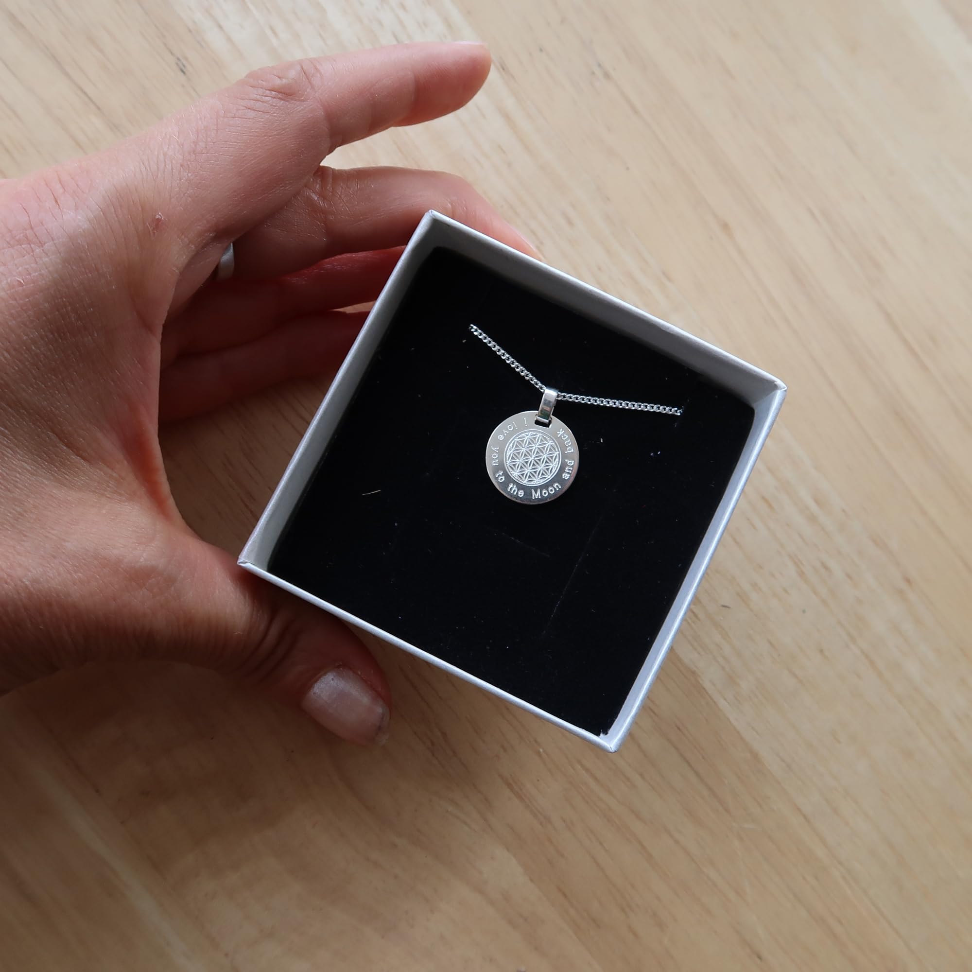 Lebensblume oder Lebensbaum Anhänger Kette mit Gravur, Silber