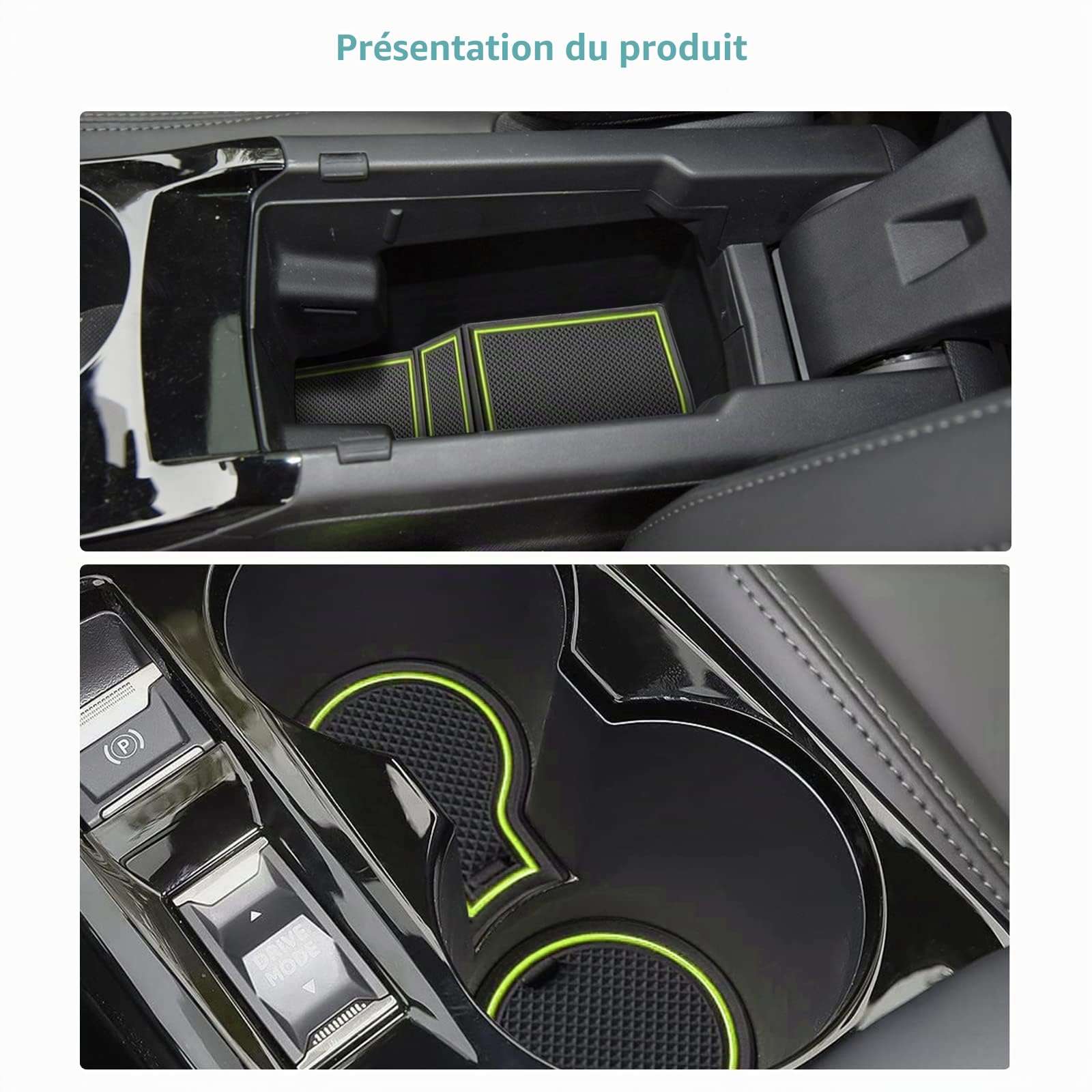 GAFAT Peugeot 208 e-208/ Peugeot 2008 e-2008 2020-2024 2025 Tapis Antidérapants, Peugeot 2008 2023 Restyling Console Centrale Accoudoir en Caoutchouc, Porte-Gobelets, Couture de Porte (Jaune-Vert 1)