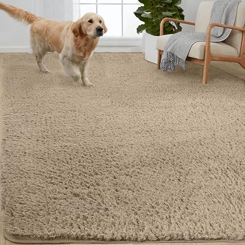Gorilla Grip Soft Faux Fur Area Rug, Washable, Shed and Fade Resistant, Grip Dots Underside, Fluffy Shag Indoor Bedroom Rugs, Easy Clean, for Living Room Floor, Nursery Carpets, 2x4 FT, Taupe