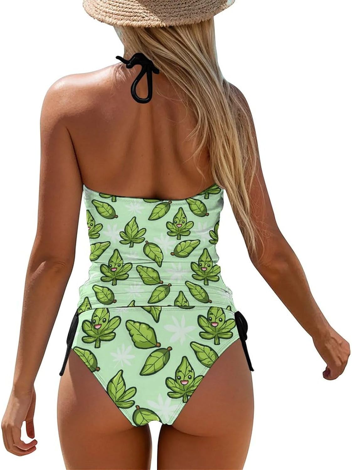 Pot Leaves Weed Women's Tankini Swimsuit Two Piece Tummy Control Bathing Suits Tie String Swimwear