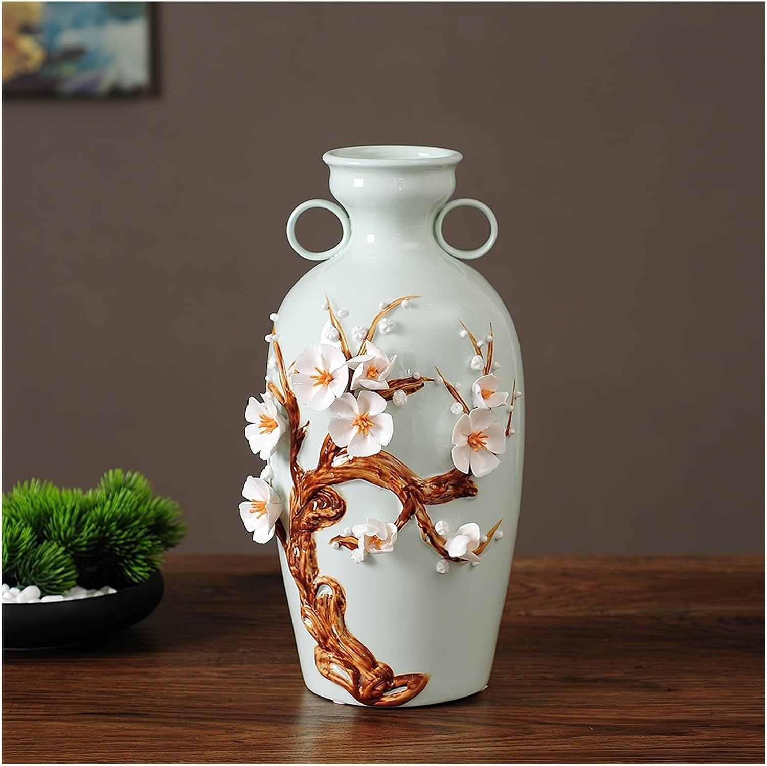 SnamicE Vase Ceramic Flower Vase Rustic Farmhouse Vase, Chinese Style Decorative Vase for Living Room, Kitchen, Dinner Table,A4