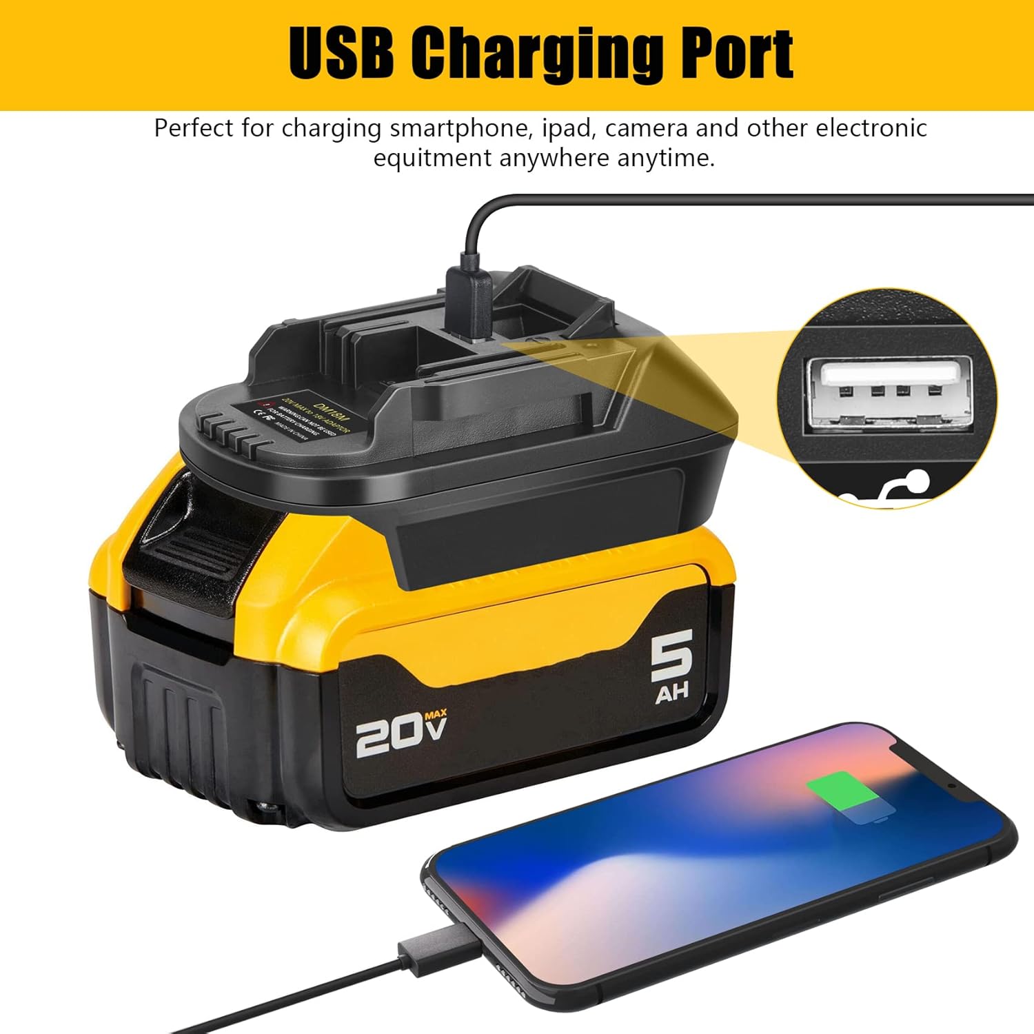 DM18M Converter Battery Adapter with USB Charging Socket for Dewalt 20V & Milwaukee M18 18V Lithium Battery Converter to Makita 18V BL1830 BL1840 BL1850 Cordless Tools Use(Bare Adapter Only) - Image 6