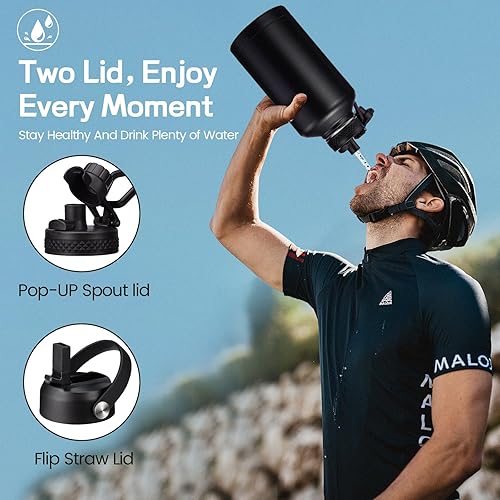 Miniatura 3 de Botella de agua de 64128 onzas con popote, tapa de boquilla automática, mantiene el frío 48 horas y el calor 24 horas, botella de agua aislada de