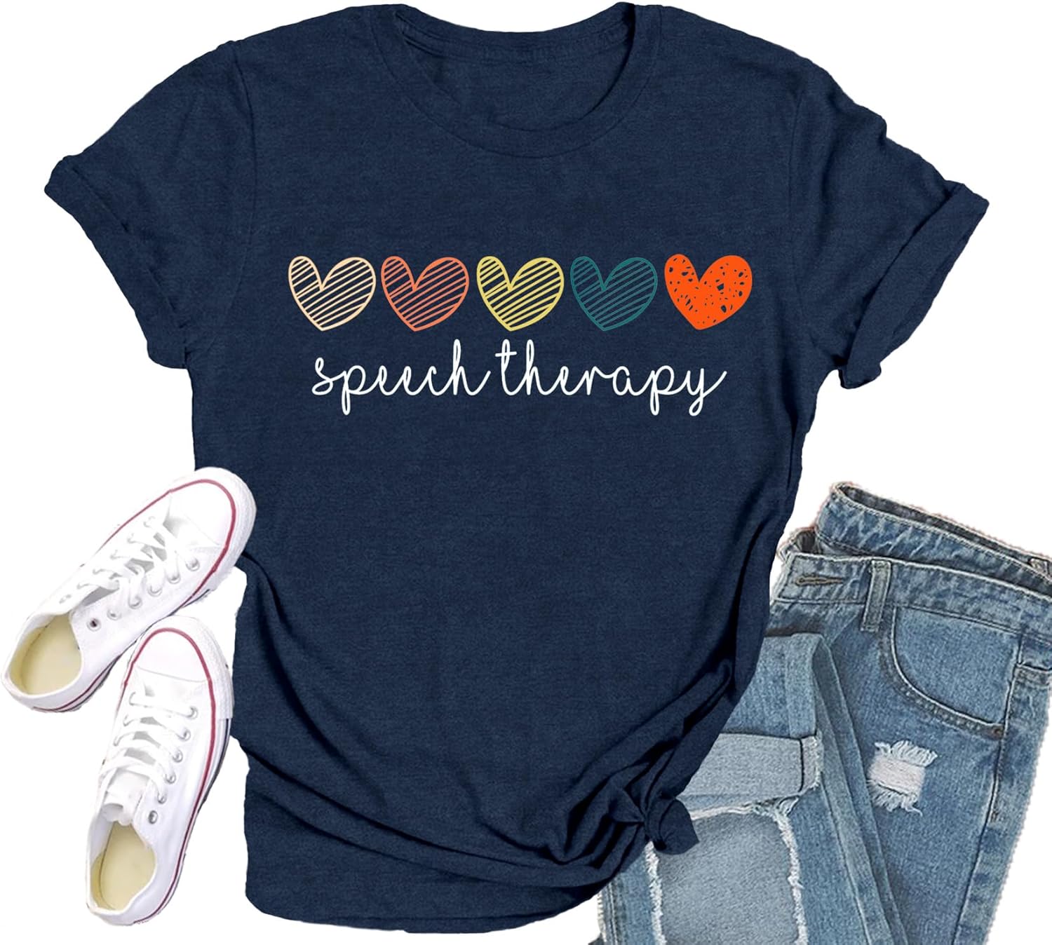 Speech Therapy Shirt for Women Speech Language Pathologist T-Shirts Cute Hearts Tee Tops