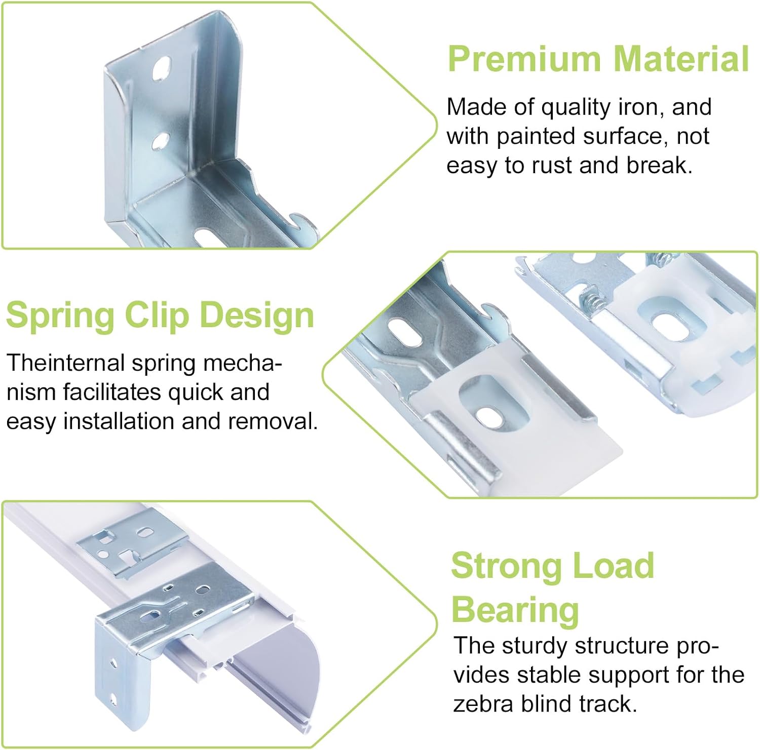 4 Sets/8Pcs Zebra Shades Bracket Silver Metal Window Blinds L Bracket Clips Light Filtering Roller Shades Mount Hardware Wall-Mounted Blind Headrail Holder (Inside & Outside Mount)