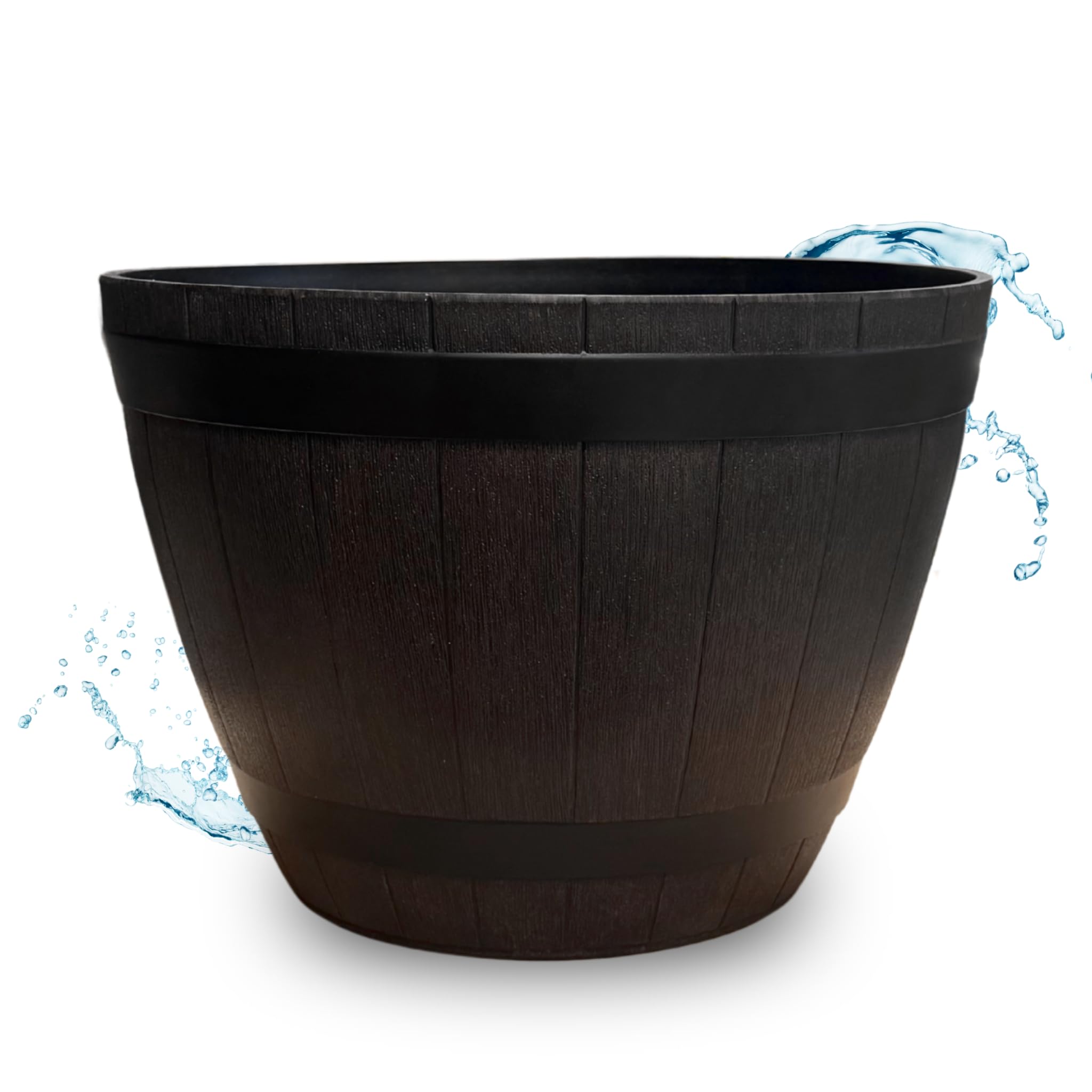matches21 HOME & HOBBY Große Pflanzschalen für draussen in 51 x 36 cm - Holzfass-Optik Blumenschale braun als wetterfester Pflanzkübel
