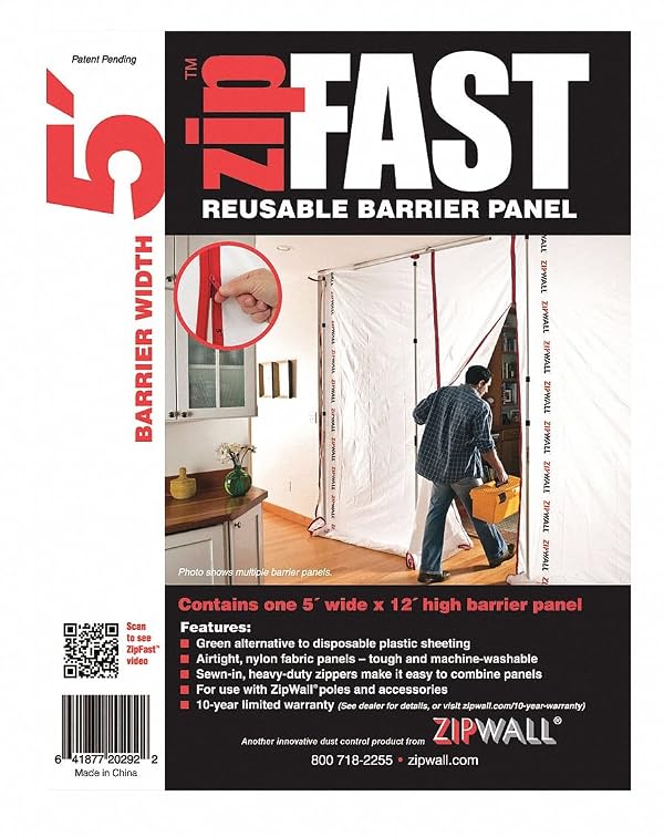 ZipWall ZipFast Reusable Barrier 5' Panel for Dust Barriers, ZF5 , White by ZIPWALL - Used condition - Image 2