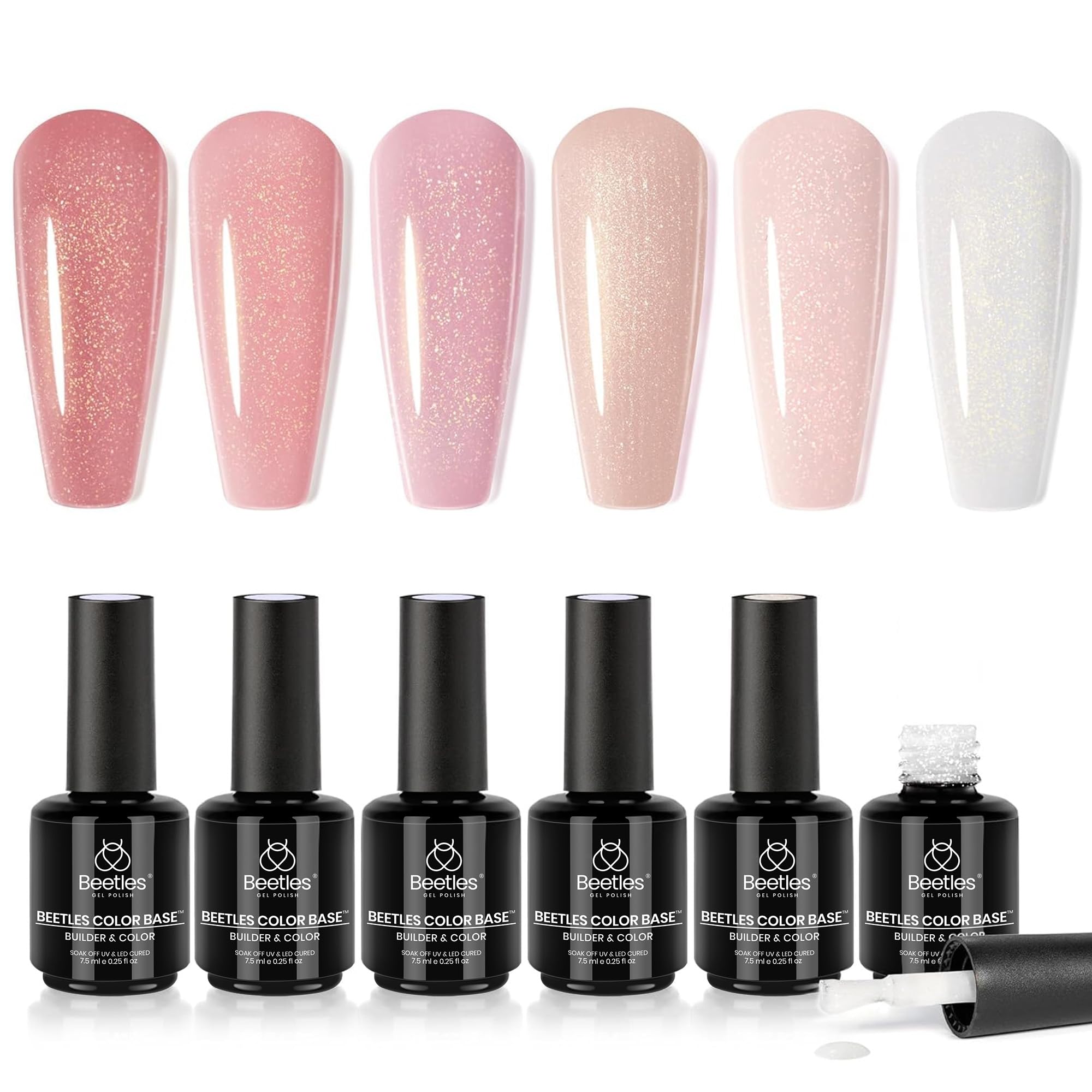 Beetles Gel Polish Beetles 6 Colors Rubber Base Gel Nail Polish Rosy Glow 6Pcs 7.5ml