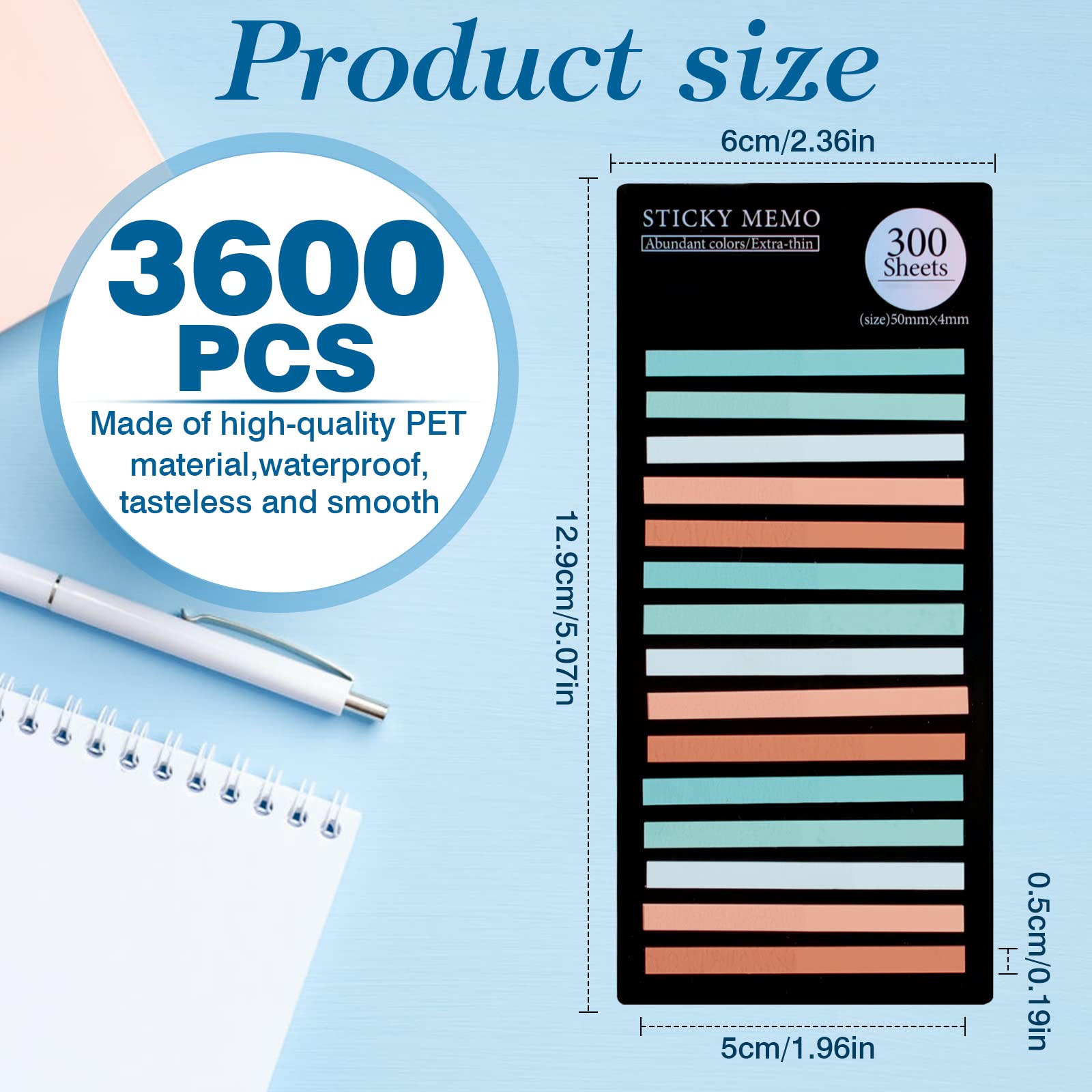 3600 Piezas Marcadores Adhesivos Transparentes, Índices Adhesivos Neón Escribibles, Set de Pestañas de Índice Impermeables para Leer/Tomar/Notas/Clasificar/Oficina/Escuela/Hogar