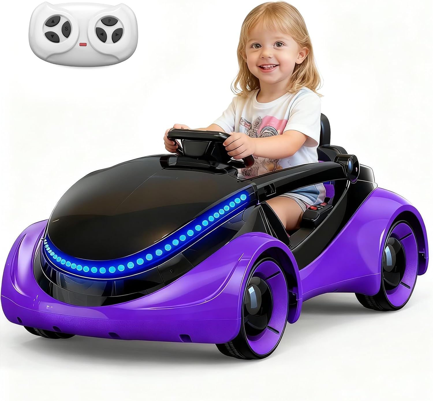 Ride On Car Truck, Ride on Toys for Kids with Parent Remote Control, Toddler Electric Car with Bluetooth, Music, LED Lights, Safety Belt, Power Wheels for Girls Purple