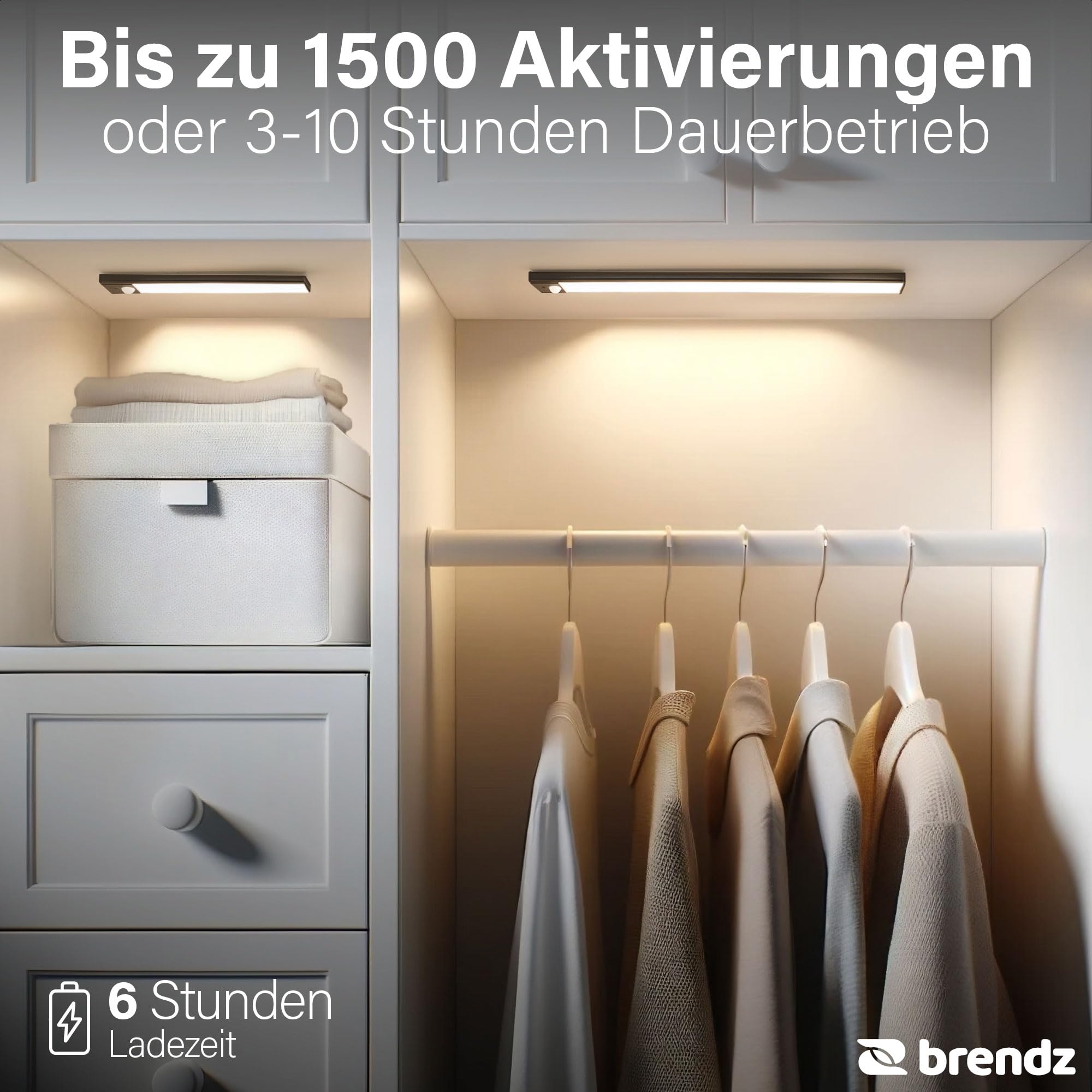 Brendz Schranklicht mit Bewegungsmelder, Kleiderschrank Beleuchtung, 4 x 40cm