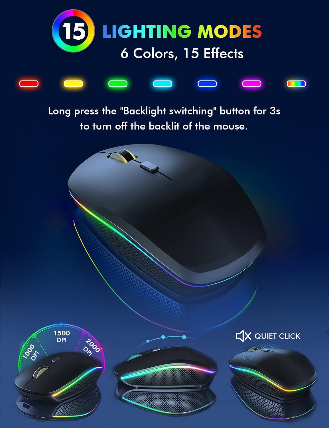 Wireless Keyboard and Mouse Combo Backlit, Rechargeable & RGB Light Up Letters, Full-Size, Ergonomic Tilt Angle, Sleep Mode, 2.4GHz Quiet Keyboard Mouse for Mac, Windows, Laptop, PC - Trueque (Black)