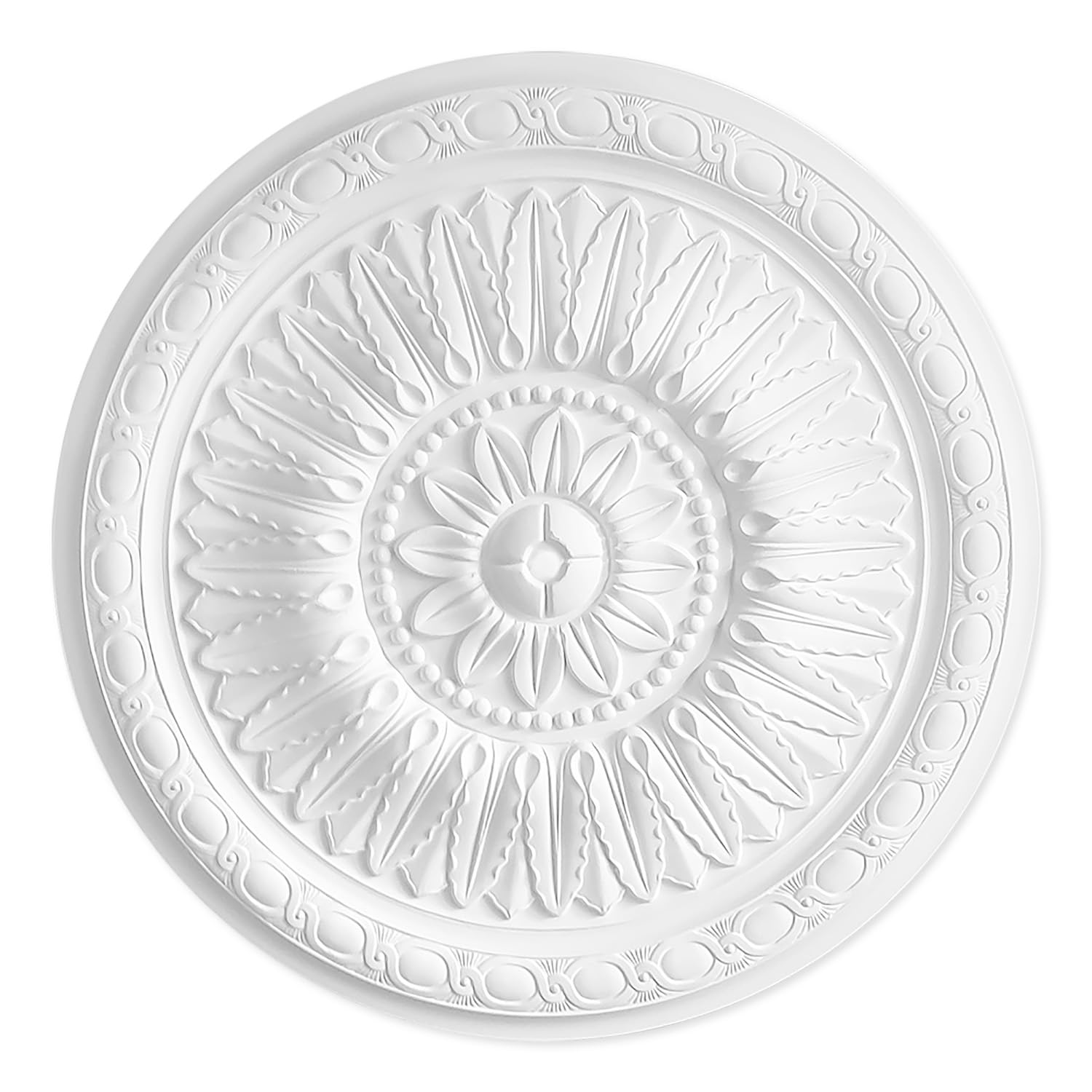 Living Heat White Girasole - Ornate Decorative Ceiling Rose - Lightweight Polyurethane 61Cm X 4.2Cm