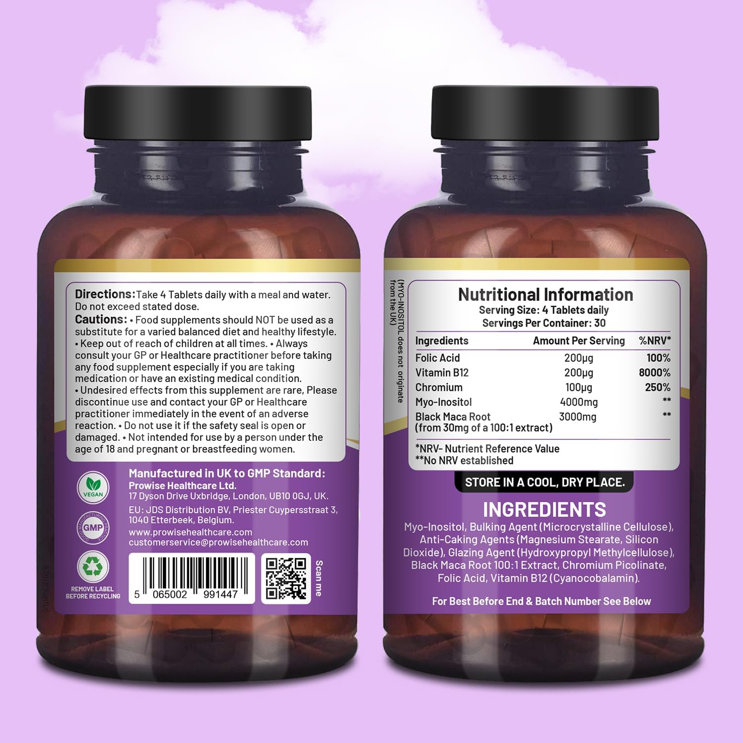 Myo-Inositol Complex 120 Vegan Tablets 7000mg per Serving with Black Maca Root, Chromium, Folic Acid, and Vitamin B12 | Hormonal Balance for Women| Premium Quality by Prowise
