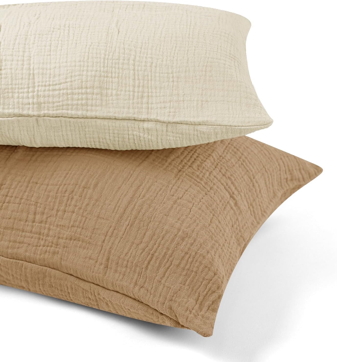 Muslin Toddler Pillowcase 13 X 18 Inches, 2 Pack Soft & Breathable 100% Cotton Toddler Pillow Case, 13" X 18" Travel Pillow Case Cover for Kids Boys Girls, Machine Washable (Oatmeal & Brown)