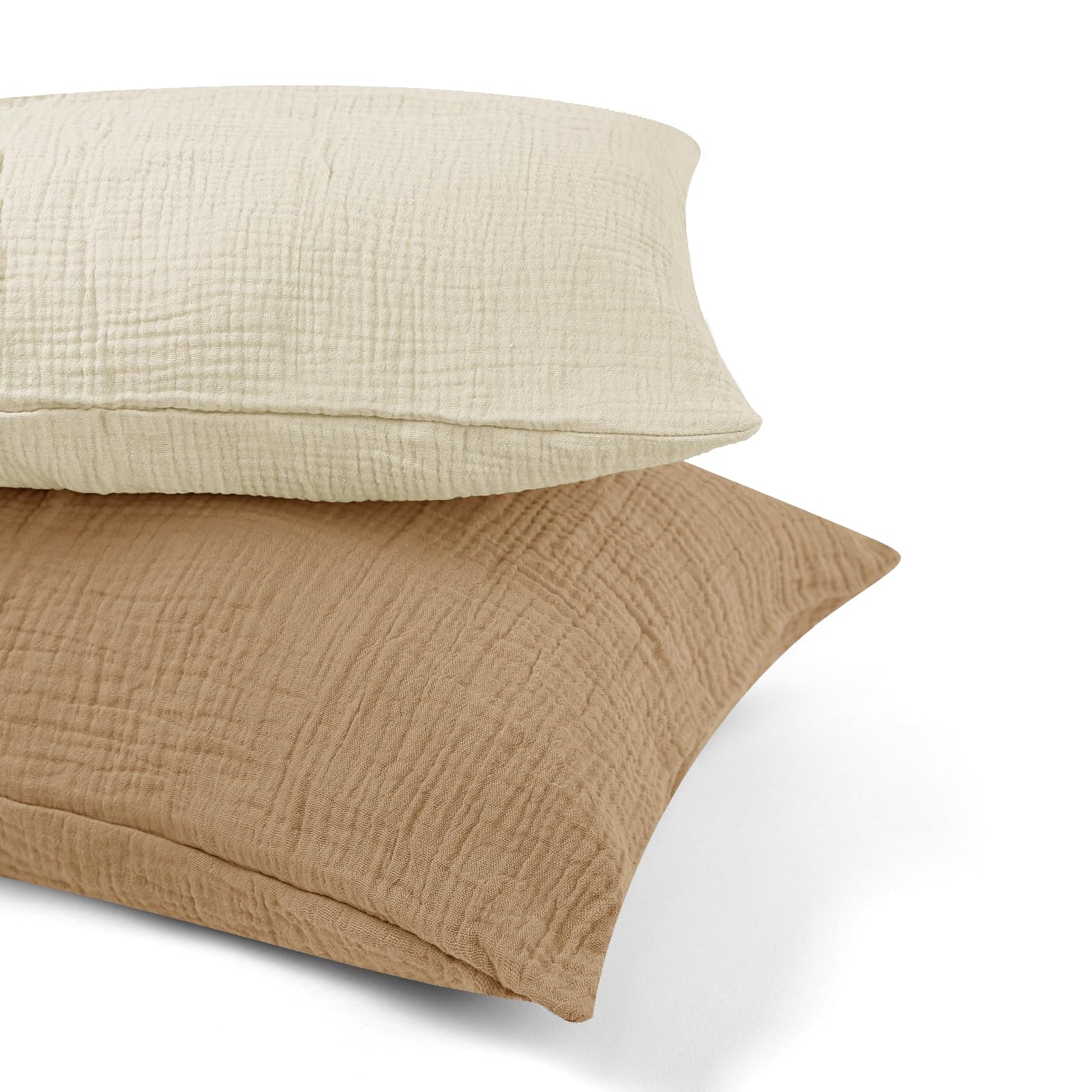 CARUILI Muslin Toddler Pillowcase for 13 X 18 Pillow, 2 Pack Small Travel Pillow Cases Covers with Envelope Closure, Soft & Breathable Kids Pillowcase for Girls Boys, Oatmeal & Brown