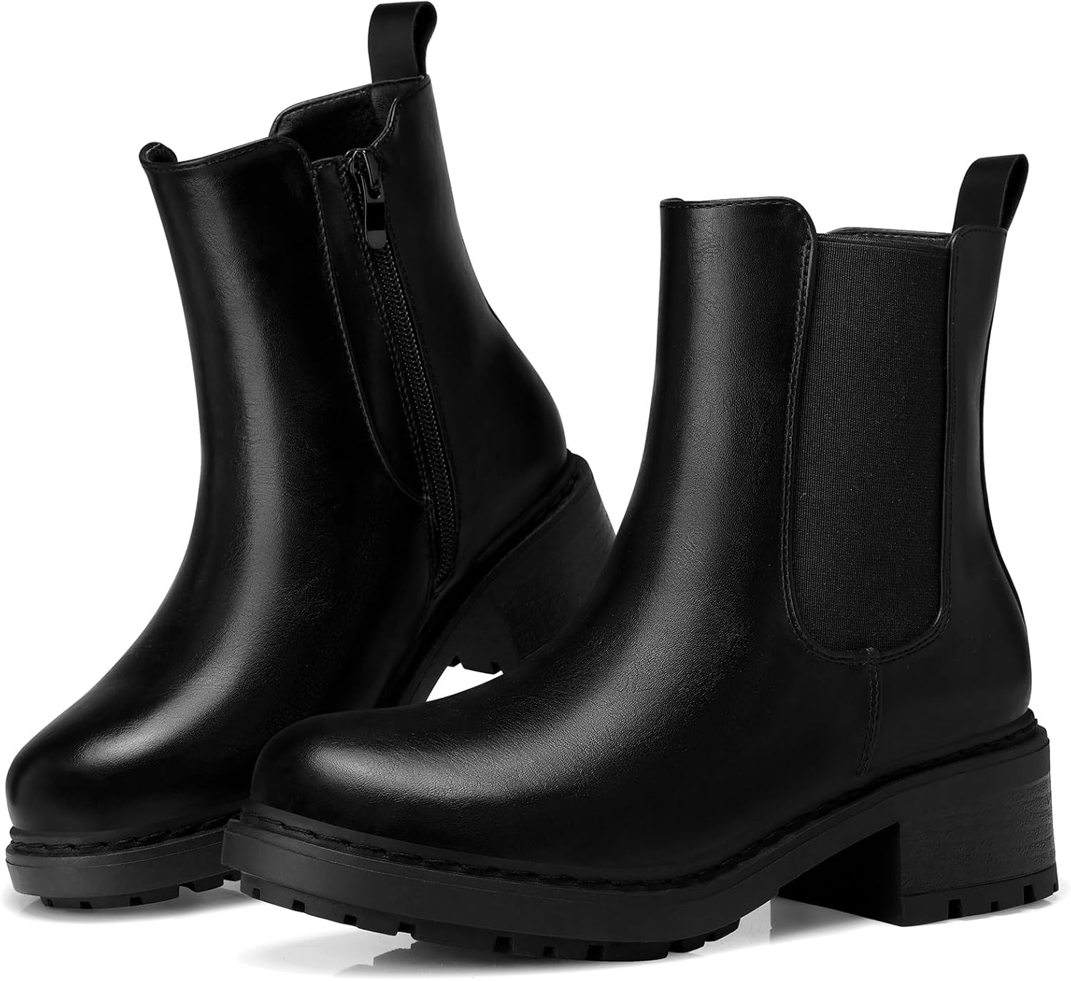 SHIBEVER Women's Chelsea Boots - Chunky Heel Comfort