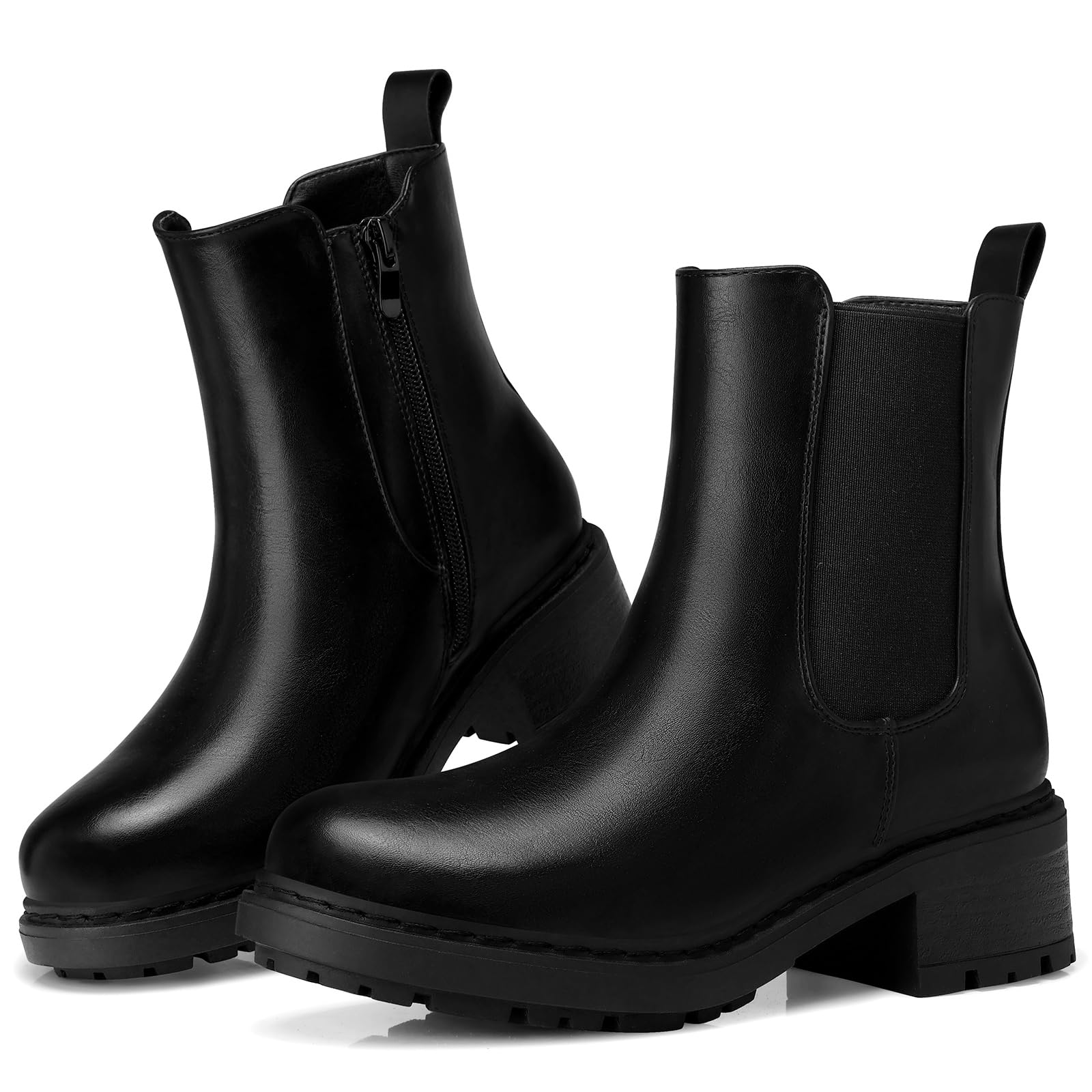 SHIBEVER Womens Chelsea Boots Slip on Chunky Heel Platform Ankle Booties with Lug Sole for Fall Fashion 2025