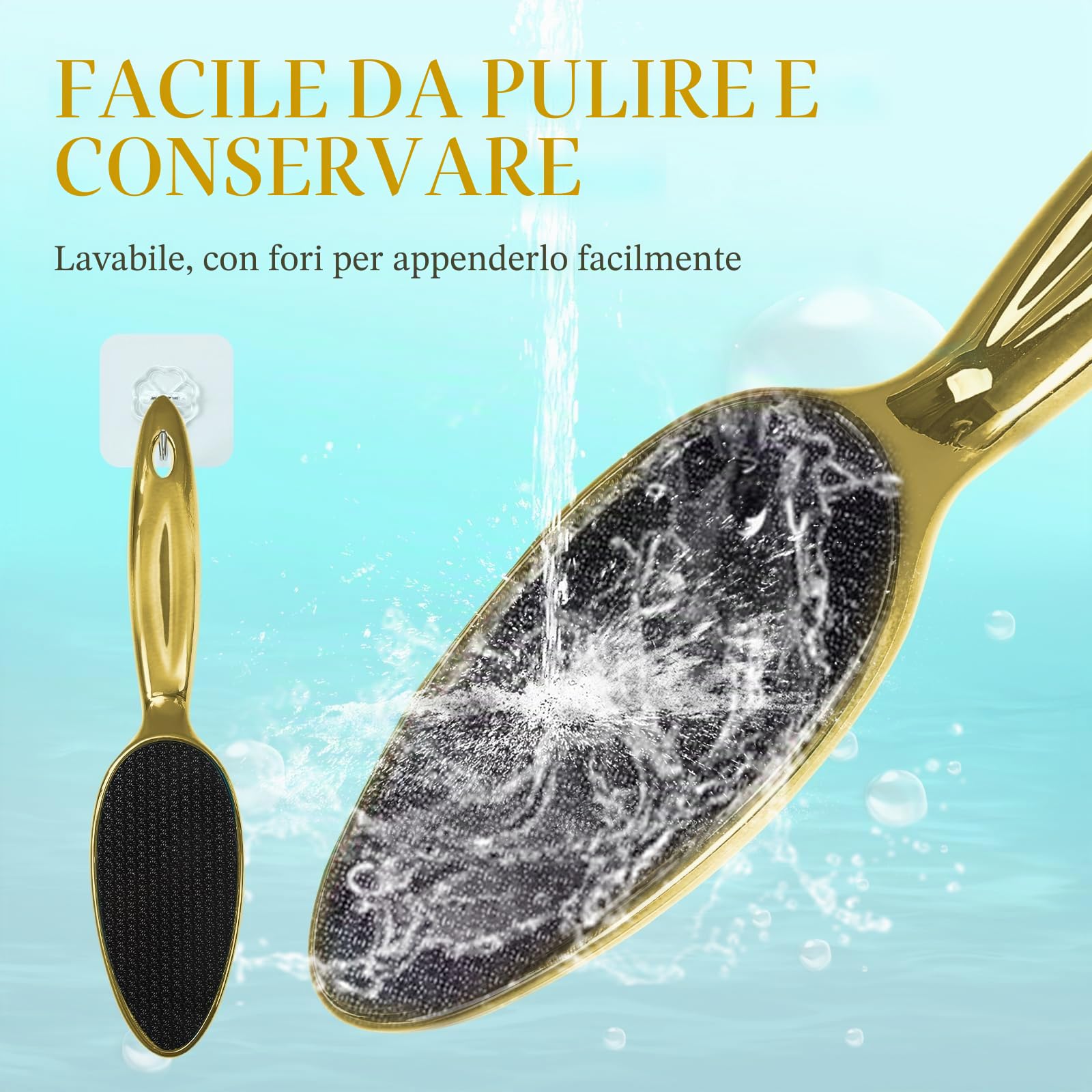 Lima per piedi in nano vetro, delicata ed estremamente efficace per la rimozione di calli, pelle dura e morta, ideale per la cura dei piedi in un centro benessere domestico (Oro)