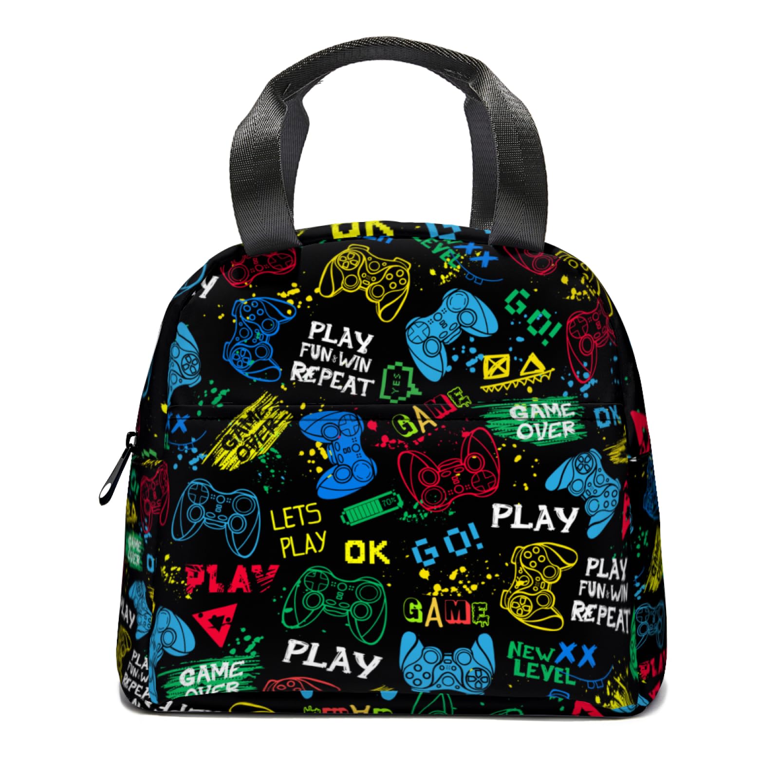 Gamer Lunch Bag for Boys Video Game Insulated Lunch Box for Adult Reusable Gaming Lunch Tote Bag for
