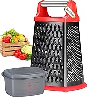 Vista 9 de Ourokhome Rallador de queso con asa, rallador de caja de acero inoxidable, triturador de verduras de cocina de 4 lados con recipiente para Negro