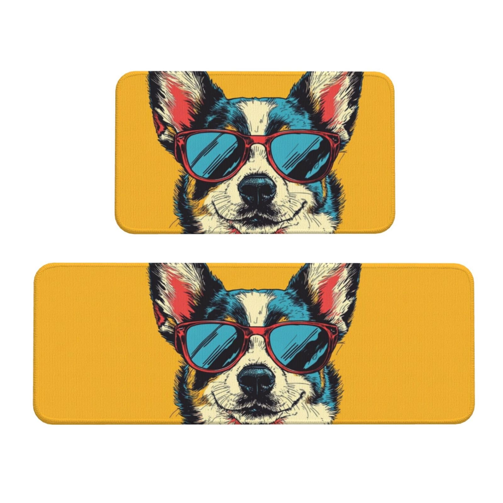 Tapetes de cocina lavables y alfombras antideslizantes azul con diseño de perro