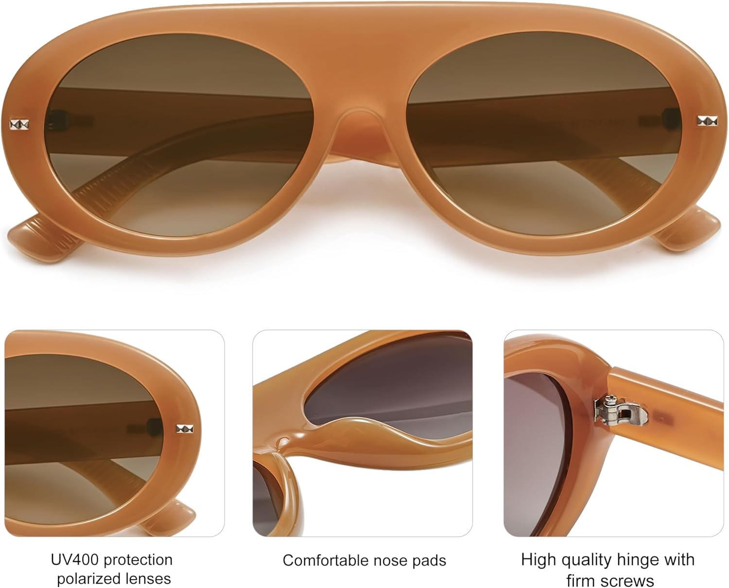 SOJOS Trendy Flat Top Polarized Sunglasses for Women Men Retro Chunky Frame Oval Lens Sun Glasses SJ2279 - Image 4