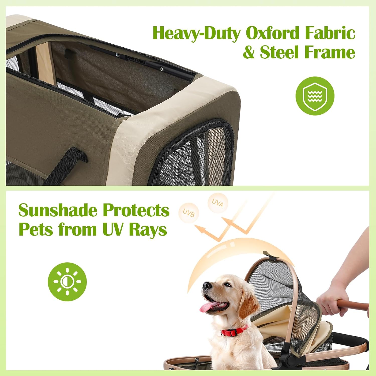 Double Foldable Pet Stroller, General Use Small & Medium Cat & Dog Stroller with 2 Detachable Carrier Bags Up to 77lbs, 4 Lockable Wheels, Separable Animal Pet Strollers (Green)