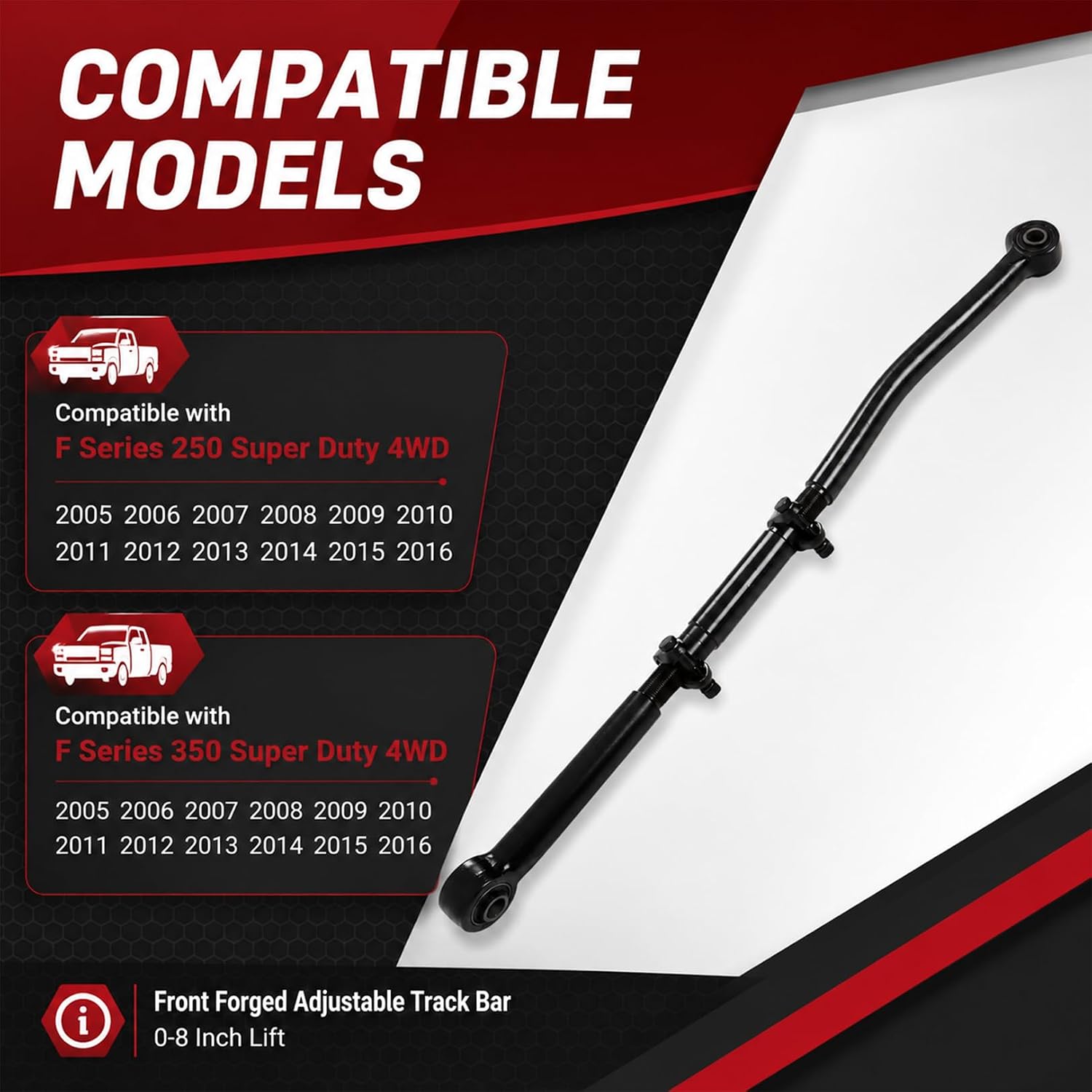 Nakkaa Front Forged Adjustable Track Bar 0-8" Lift 4X4 4WD Compatible with F Series 250 F Series 350 2005-2016 Panhard Bar Rod