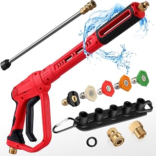 WILTEEXS Pressure Washer Gun Kit, with Extension Replacement Wand, 5 Nozzle Tips, 1/4” Quick Connect, High Power Spray Gun with M22 Fitting, Car Wash, 4000PSI