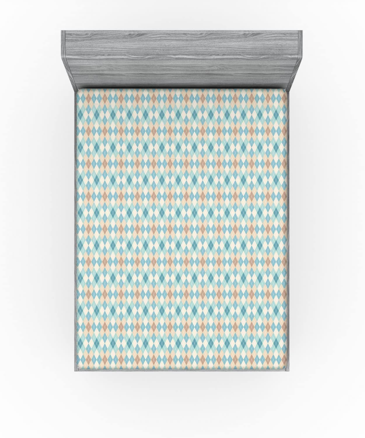 Ambesonne Argyle Fitted Sheet, Pastel Colored Old Fashioned Traditional Geometric Pattern Diamond Shapes Stripes, Bed Cover with All-Round Elastic Deep Pocket for Comfort, Queen Size, Multicolor