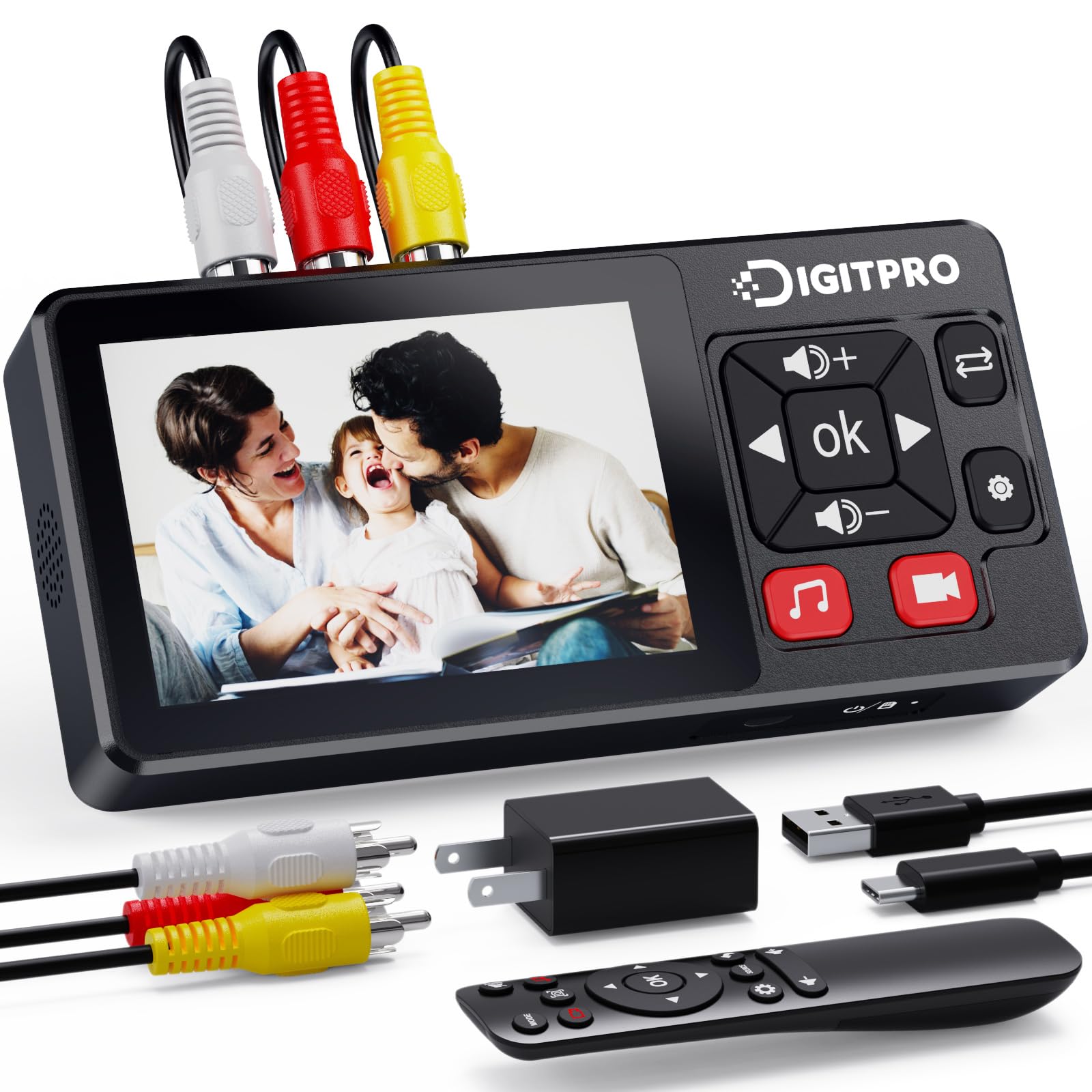 Convertitore da VHS a digitale, Registratore Video VHS Digital Recorder con Remote, Converte le Registrazioni da VHS, VCR, DVR, DVD, Hi8, Mini DV, Videocamera in Digitale