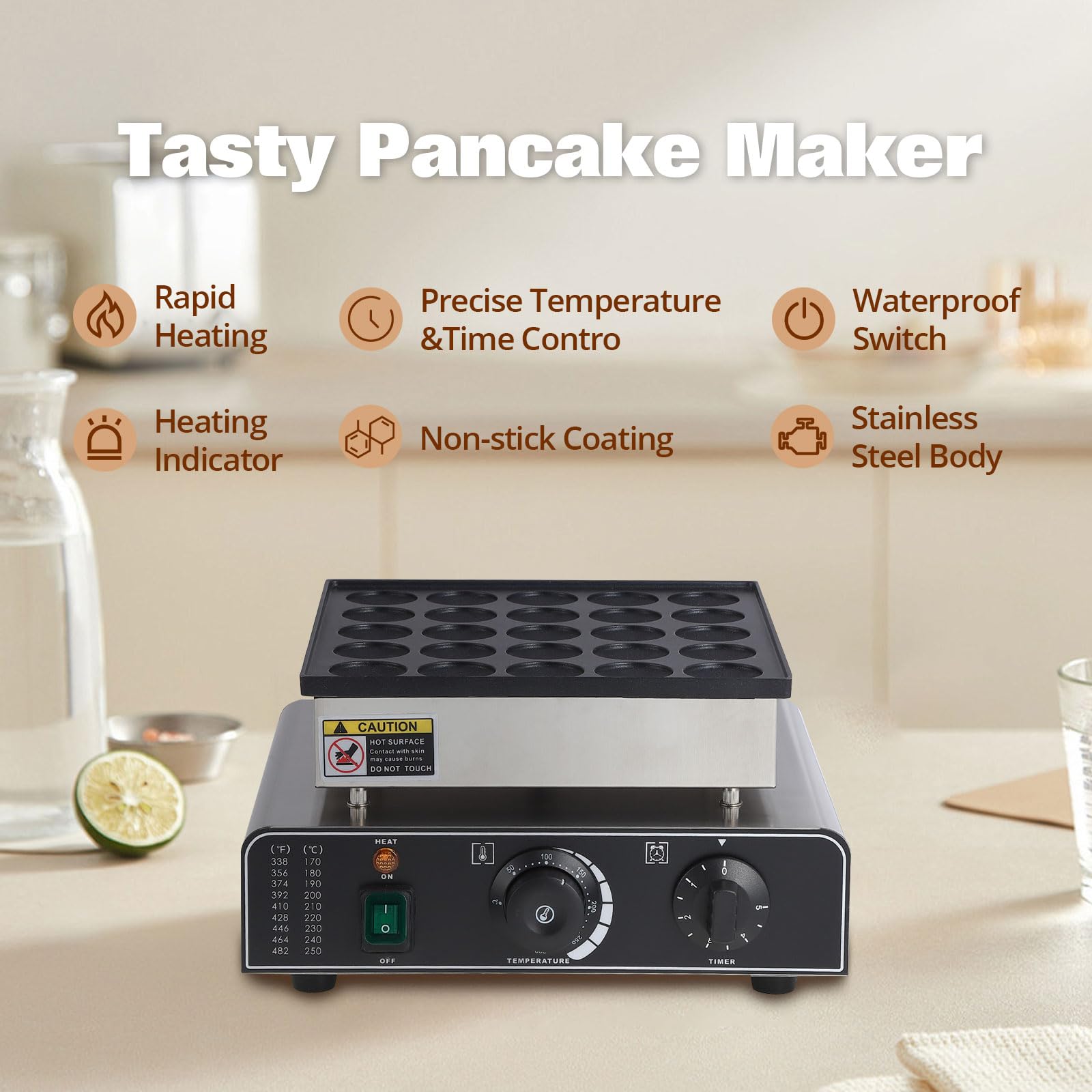 Mini Muffin Maker, Dutch Pancakes Maker Machine with 25Pcs 1.8