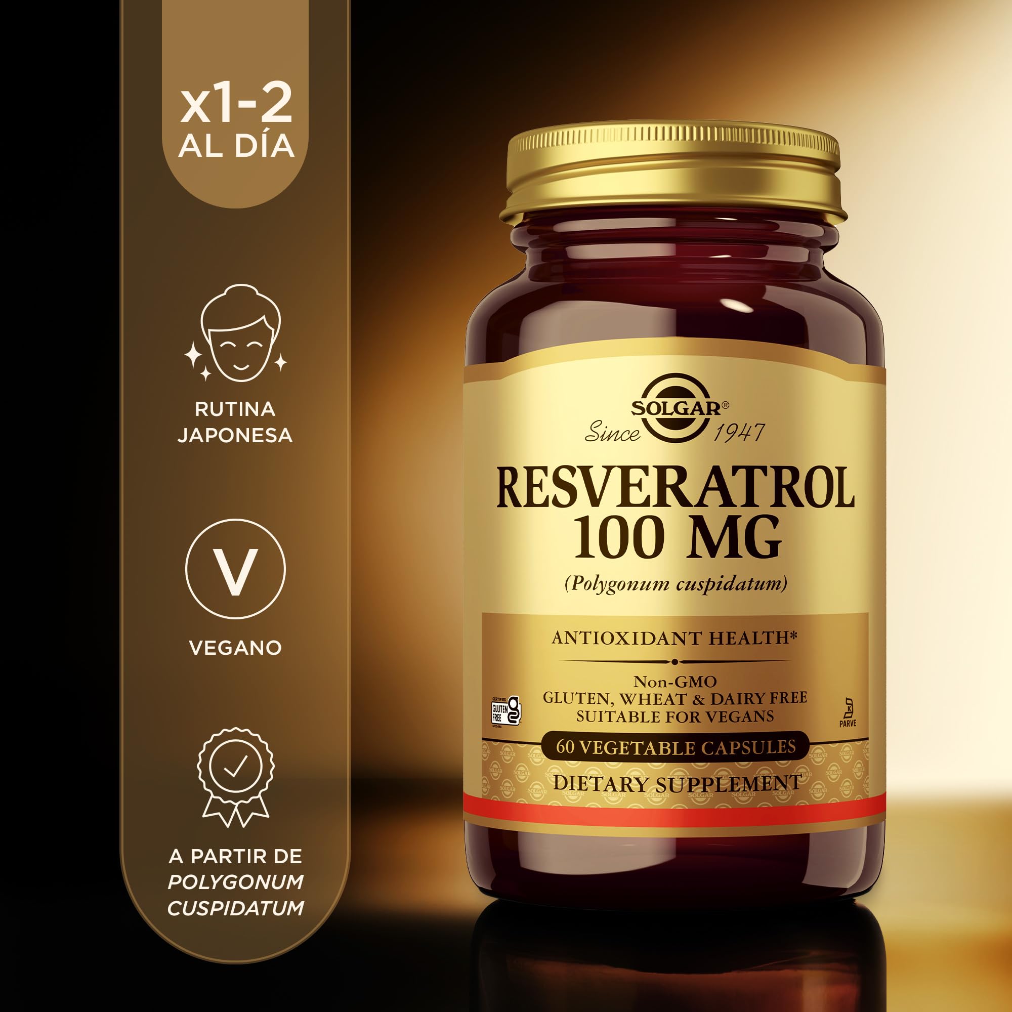 Solgar | Resveratrol Complemento Alimenticio | Polygonum Cuspidatum | 60 Cápsulas Vegetales