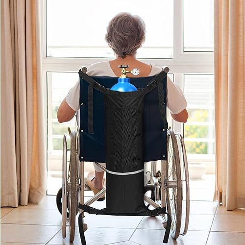 Miniatura 5 de Tofficu Bolsa portadora de tanque de oxígeno para silla de ruedas, portador de cilindro de oxígeno portátil con correas ajustables para