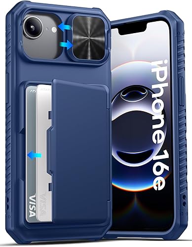 ATATOO Funda tipo cartera para iPhone 16e, tarjetero integrado (3-5 tarjetas) y funda de cámara deslizante y bloqueo RFID, protección de grado