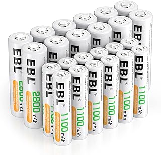 EBL 24pcs AA AAA NiMH Rechargeable Batteries, 12 x 2800mAh AA Batteries bundle with 12 x 1100mAh AAA Batteries