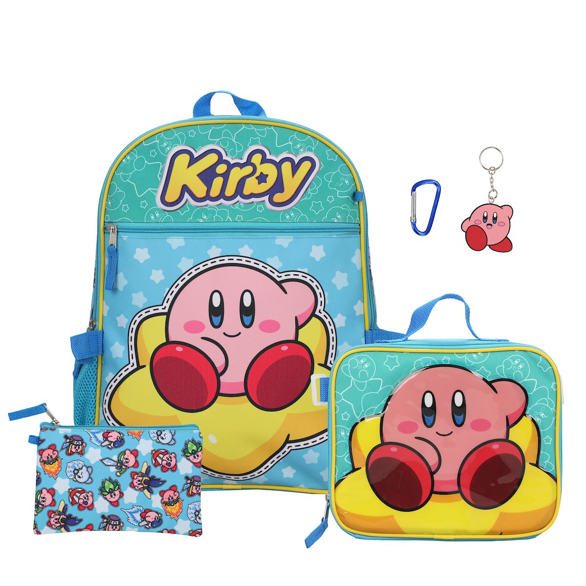 Kirby 5-Piece Set: 16 Backpack Lunchbox Utility Case Rubber