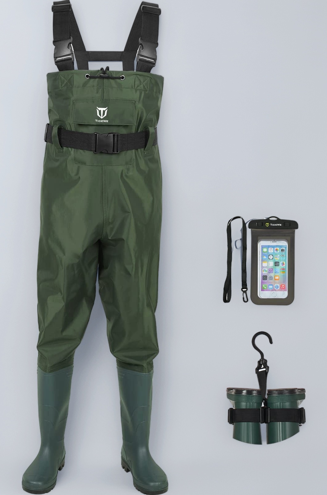 Bootfoot Chest Wader, 2-Ply Nylon/PVC Waterproof Fishing & Hunting Waders with Boot Hanger for Men and Women Green Size 12