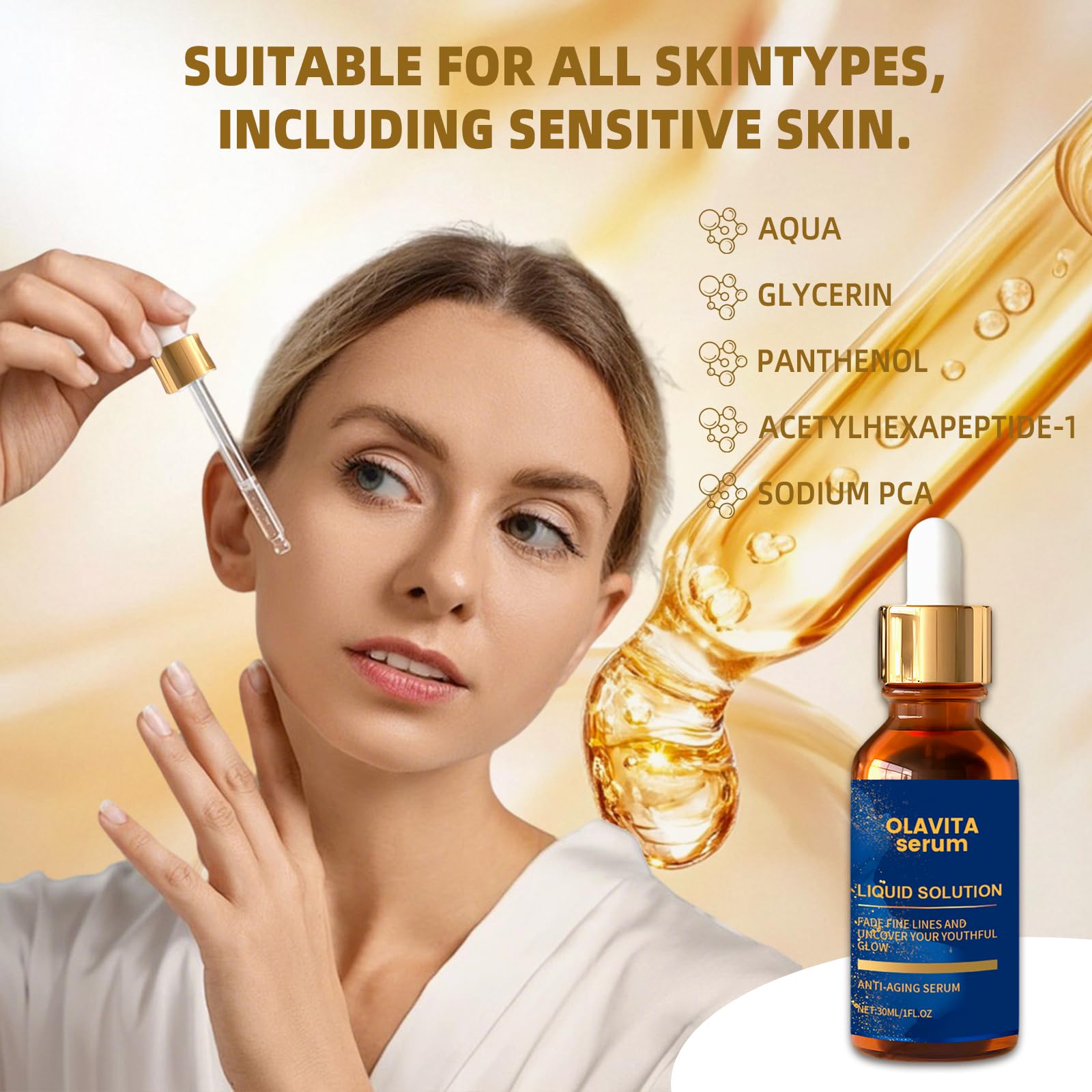 Olavita Serum Suero facial líquido antienvejecimiento con vitaminas C y E. Promueve la producción de colágeno y suaviza las arrugas y las líneas de expresión (2 unidades)