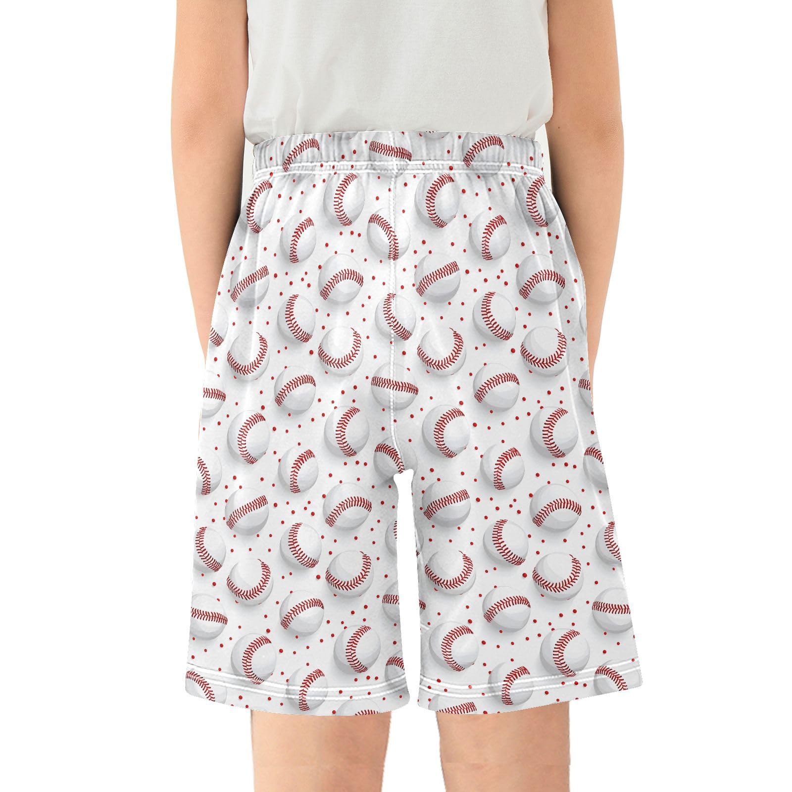ALAZA Baseball White Boys Athletic Shorts Kids with Pockets Shorts for boy Girl Size 6-8 Years