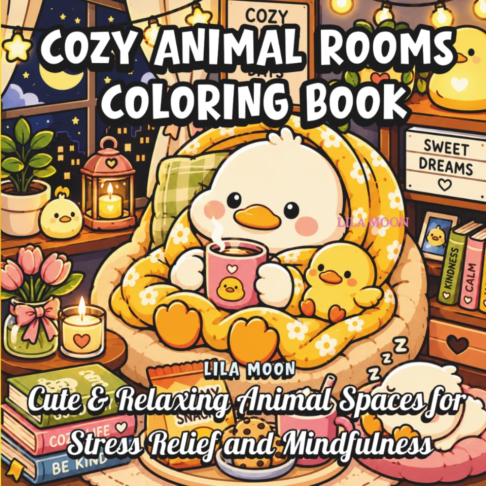 Cozy Animal Rooms Coloring Book: Cute & Relaxing Animal Spaces for Stress Relief and Mindfulness