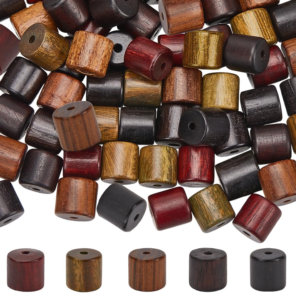 Perles cylindriques en bois de 5 couleurs en forme de colonne naturelle