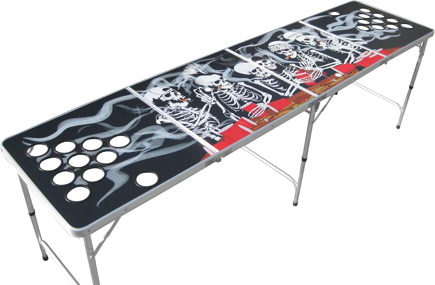 Bones Portable Pong Table with Cup Holes for Football Tailgating, Camping, Halloween Decoration Games.