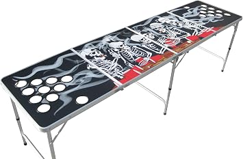 Bones Portable Pong Table with Cup Holes for Football Tailgating, Camping, Halloween Decoration Games.