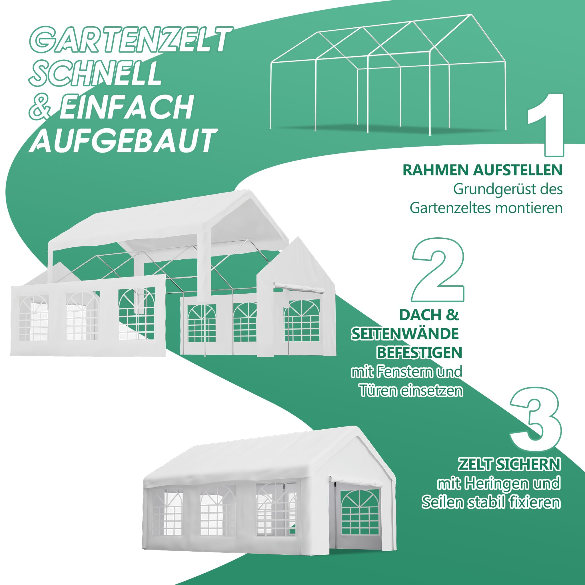 Pavillon 4x6 m, Faltpavillon, Wasserdicht, Winterfest, Pop Up Pavillon, UV Schutz Gartenpavillon mit 4 Seitenteilen, Partyzelt mit Fenstern für Camping Party, Weiß