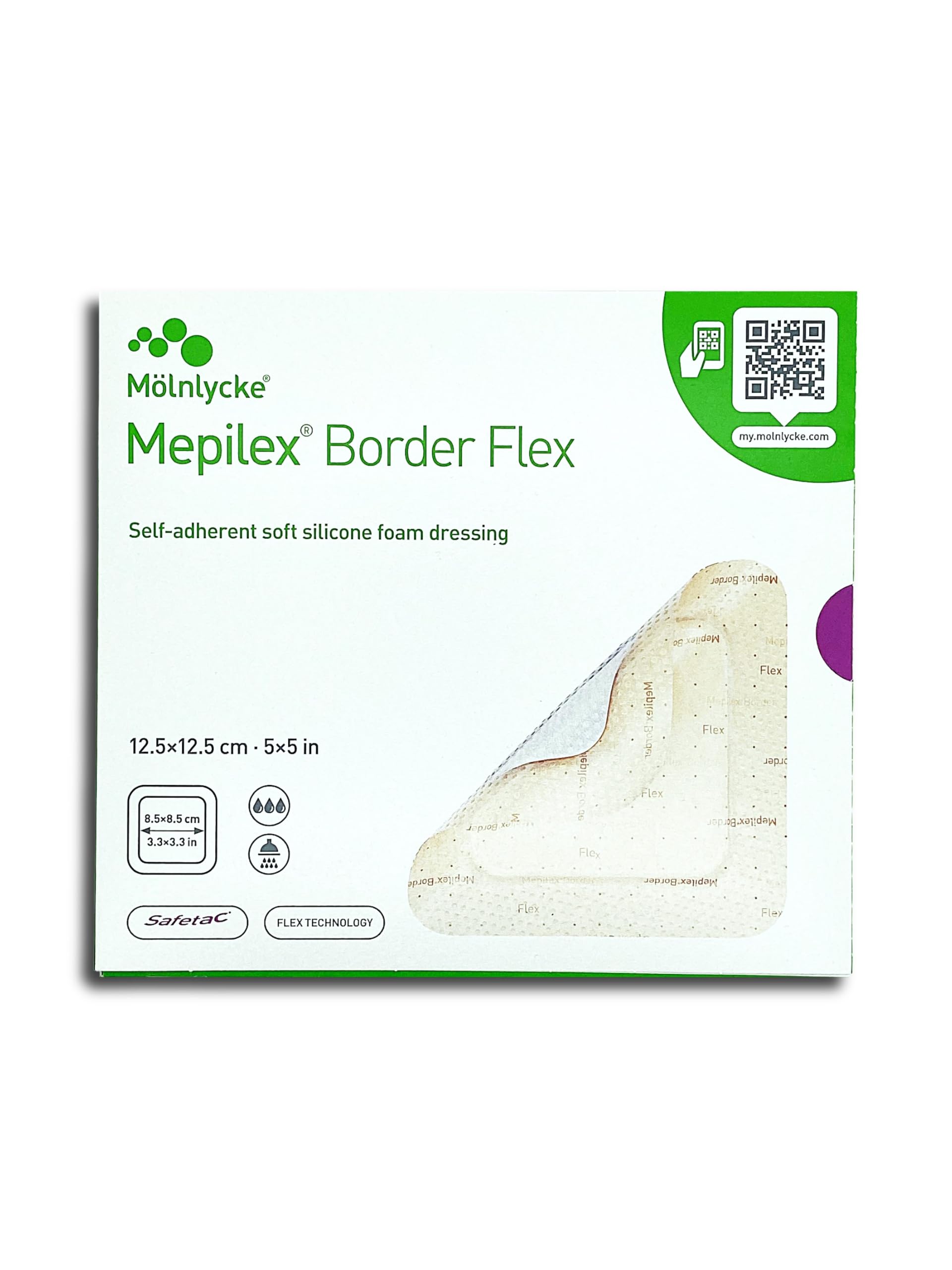Mölnlycke Mepilex Border Flex 12,5x12,5 cm | Elastyczny Opatrunek Piankowy z Silikonem | Safetac | 5 Sztuk